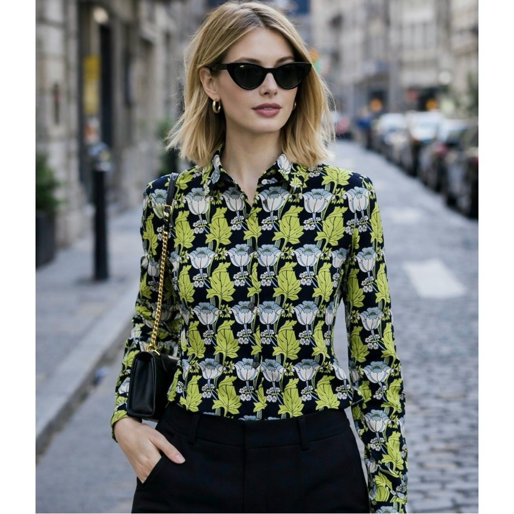 Vintage The Limited Y2K Floral Stretch Blouse Small Floral Botanical Print EUC